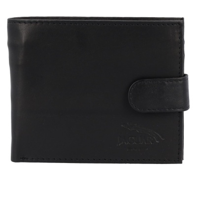 Carteira preta de pele com fecho e marca Jaguar