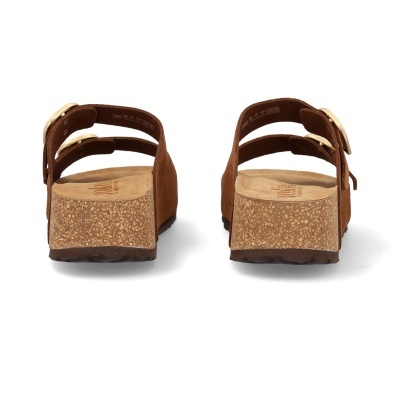 Sandálias castanhas com solado plataforma de cortiça e fivela dourada
