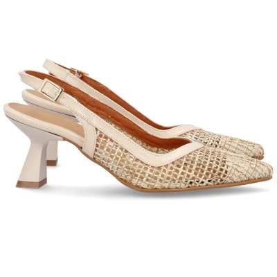 Sapatos de salto médio bege com malha trançada