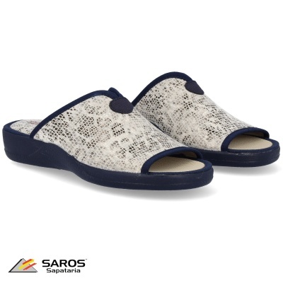 Chinelos abertos para homem azul escuro e branco com padrão de pele de cobra