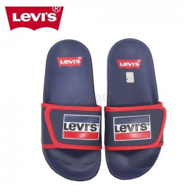 Sandálias chinelo Levi's azul escuro com detalhes vermelhos e logotipo Levi's