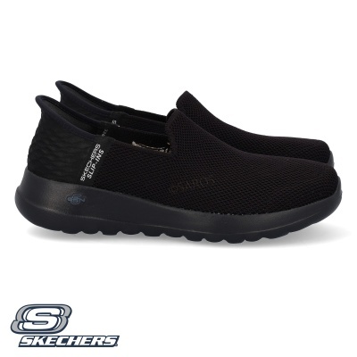 Tênis Skechers pretos slip-on de malha com sola almofadada