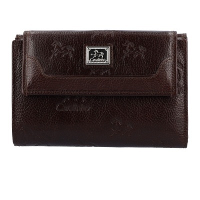 Carteira de pele castanha com placa metálica 'Cavalinho'