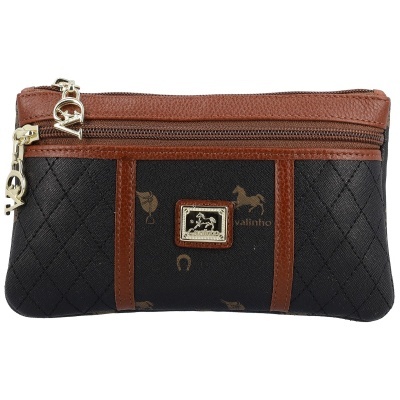 Carteira preta com detalhes castanhos e logótipo Cavalinho