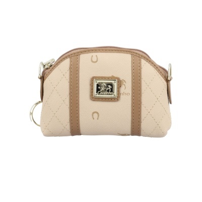 Carteira bege com detalhes castanhos e marca Cavalinho