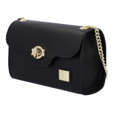 Mala preta em pele com fecho e alça dourados