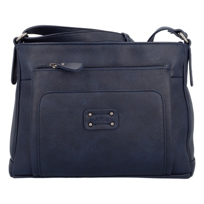 Mala de ombro azul escuro em pele sintética com bolso frontal