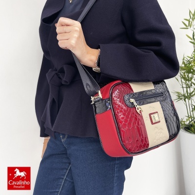 Mala de senhora Cavalinho em três cores com padrão de pele de réptil
