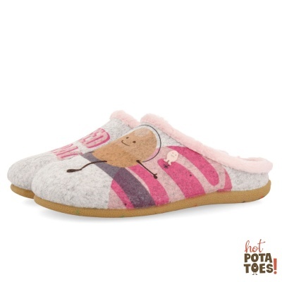 Chinelos de casa cinzentos com interior rosa e desenhos divertidos