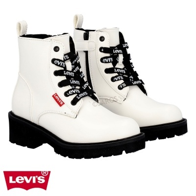 Botas brancas de couro Levi's com atacadores pretos e sola preta
