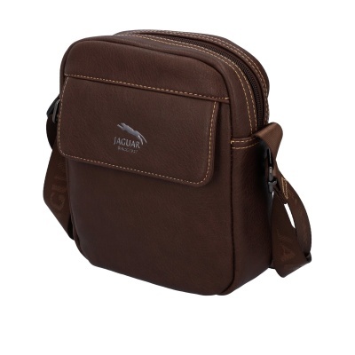 Mala pequena castanha estilo carteiro com logótipo Jaguar Accessoires