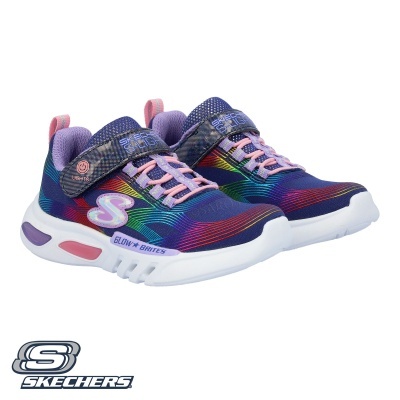 Sapatilhas Skechers multicoloridas com sola branca e fecho de velcro