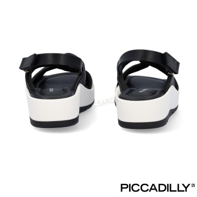 Sandálias pretas de plataforma com sola branca e preta