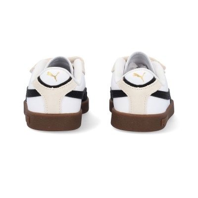 Ténis PUMA brancos com detalhes em preto e bege vistos de trás