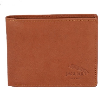 Carteira de homem em pele castanha com logótipo Jaguar