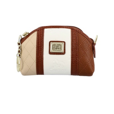 Carteira ou porta-moedas três tons castanho branco com etiqueta metálica Cavallinho