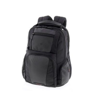 Mochila preta com múltiplos bolsos e alças acolchoadas