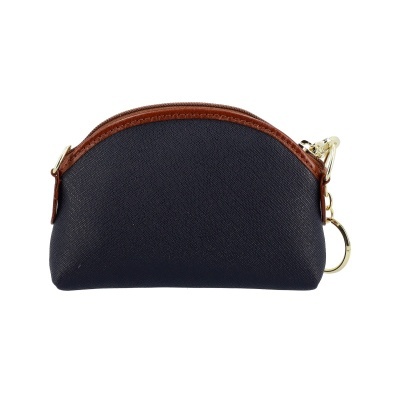 Bolsa pequena azul com barra castanha e fecho dourado
