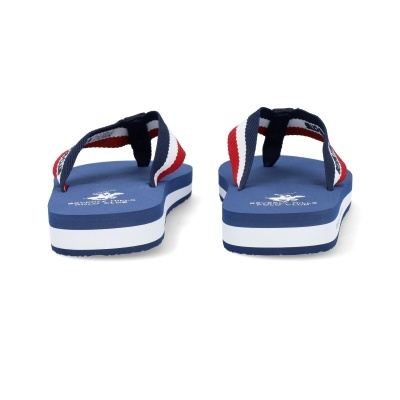 Chinelos azuis com tiras listradas e sola branca da US Polo Assn.