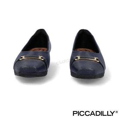 Sapatilhas femininas azuis com detalhe metálico dourado da marca Piccadilly