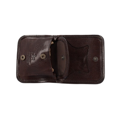 Carteira de couro castanho com fechos de pressão