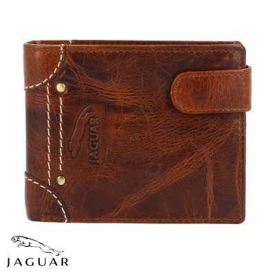 Carteira de couro castanho com fecho e logótipo JAGUAR