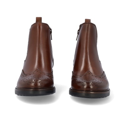 Botins masculinos em pele castanha com padrão perfurado e zíper lateral