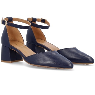 Sapatos azul marinho com salto médio e tira de tornozelo