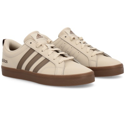 Ténis Adidas bege com riscas castanhas e sola castanha