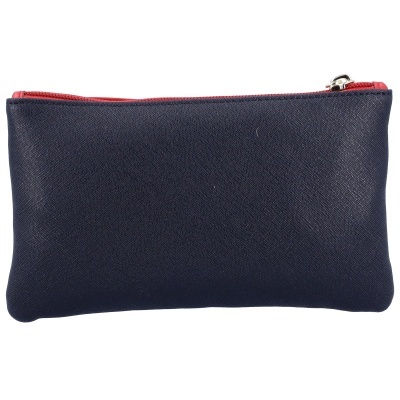 Bolsa rectangular preta com fecho vermelho e cursor metálico