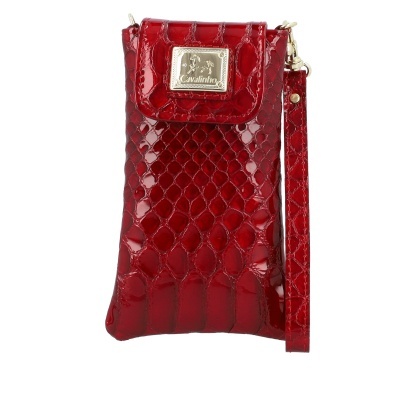 Bolsa pequena vermelha com padrão crocodilo e placa metálica Cavalinho