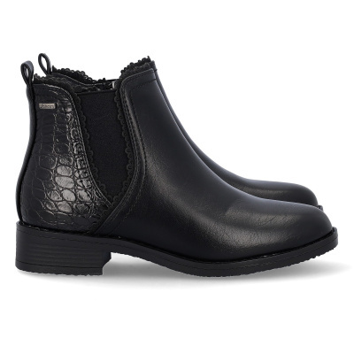 Botas Chelsea pretas com textura de crocodilo e elástico lateral