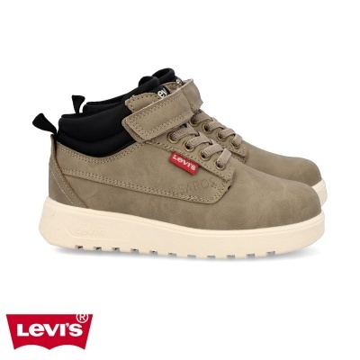 Sapatilhas Levi's bege claro com sola branca e detalhes em preto