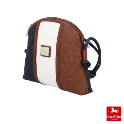 Bolsa pequena Cavalinho Festivali em azul, branco e castanho com fecho e logótipo