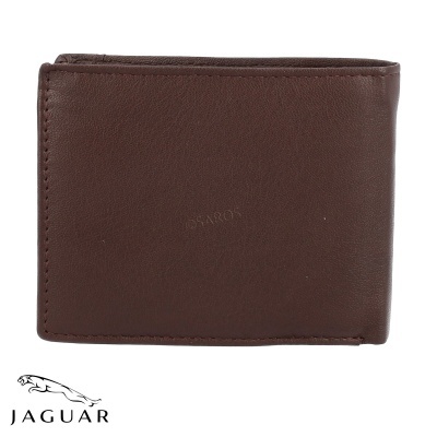 Carteira masculina de pele castanha com logótipo Jaguar