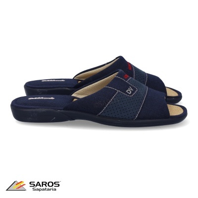 Chinelos masculinos abertos Saros Sapataria azul escuro com detalhes e bordados