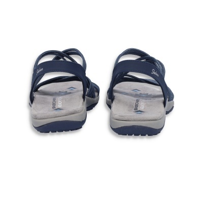 Sandálias femininas azuis Skechers vistas de trás