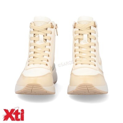 Sapatilhas altas bege e branco da Xti com atacadores e fecho lateral