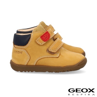 Sapatos infantis amarelos com velcro e sola castanha Geox