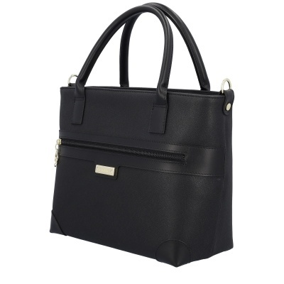 Bolsa preta feminina com alças duplas e fecho de correr frontal