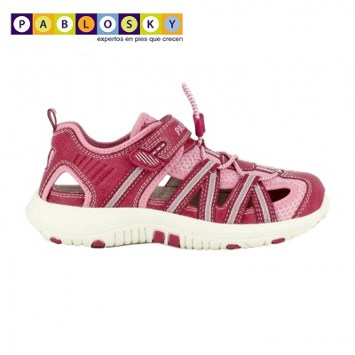 Sandália rosa infantil Pablosky com velcro e cordão elástico
