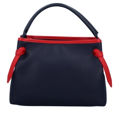 Mala de mão azul escura e vermelha de pele sintética