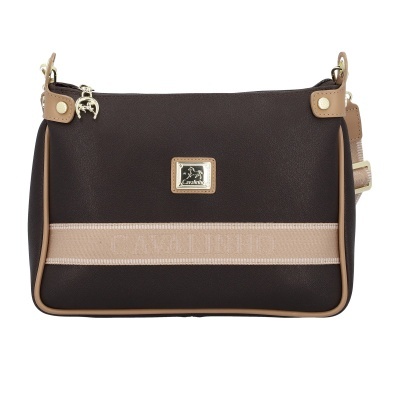 Mala transversal castanha e bege Cavalinho com alça e fecho dourado