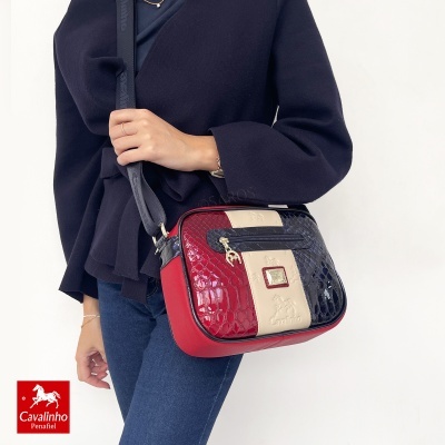 Mala de tiracolo Cavalinho com padrão texturizado tricolor e logo Cavalinho