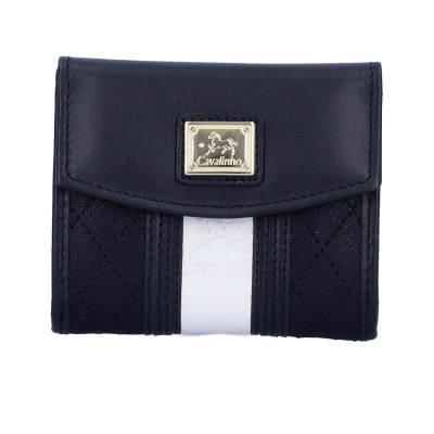 Carteira preta com faixa branca e placa Cavalinho dourada