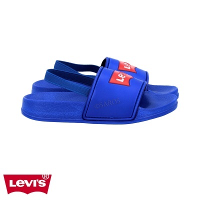 Chinelos Levi's azuis com logo na tira e tira traseira elástica