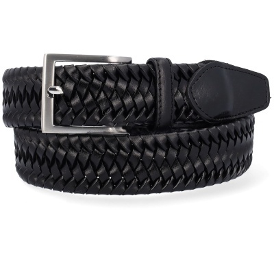 Cinto preto trançado com fivela prateada