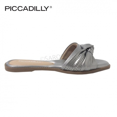 Sandália rasteira cinza metálico com laço e perfurações da PICCADILLY