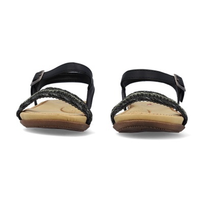 Sandálias femininas pretas com palmilha bege e sola castanha