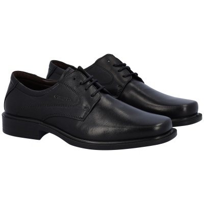 Sapatos de couro pretos com atacadores e logotipo Camport